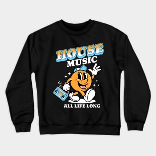 HOUSE MUSIC  - Retro Mascot All Life Long (white/orange/blue) Crewneck Sweatshirt